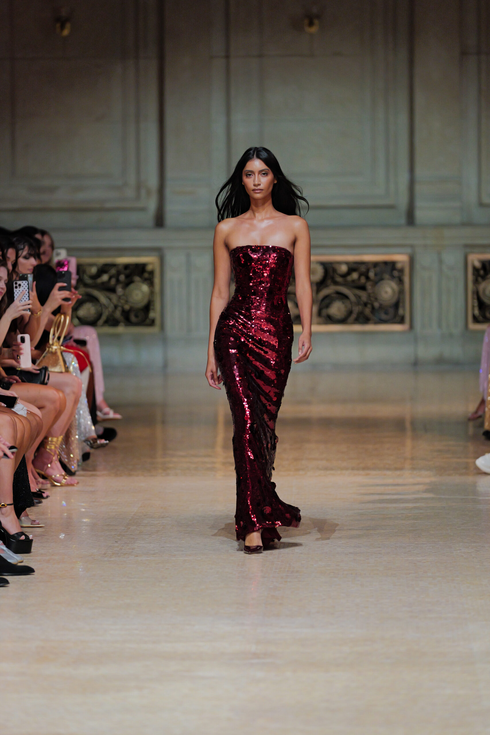 BROOKLYN, NEW YORK – SEPTEMBER 9, 2025 A model walks the runway in the opening look for Oh Polly × Cindy Kimberly “Vita Velata” during New York Fashion Week Spring/Summer 2026 at Weylin in Brooklyn.