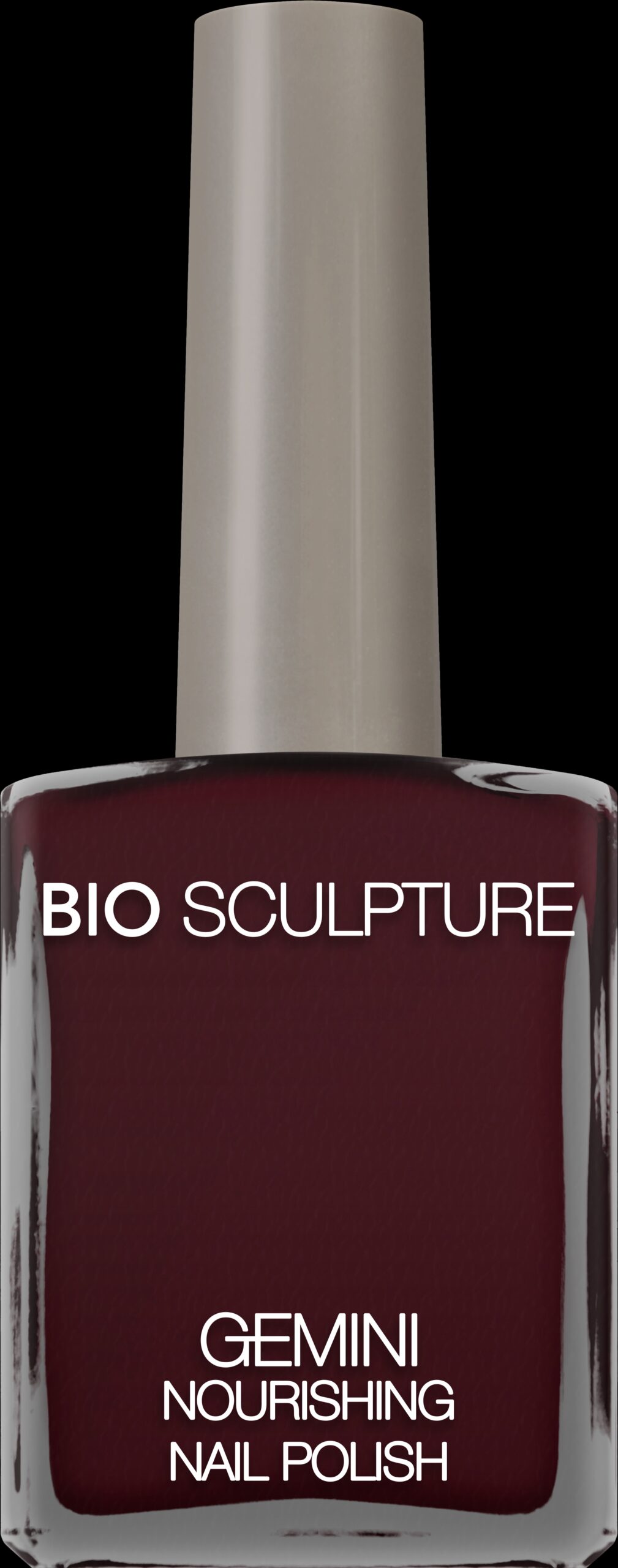 Bio Sculpture Gemini nail polish in shade Garnet Noir, a deep crimson red inspired by the passion and power of garnet stones.