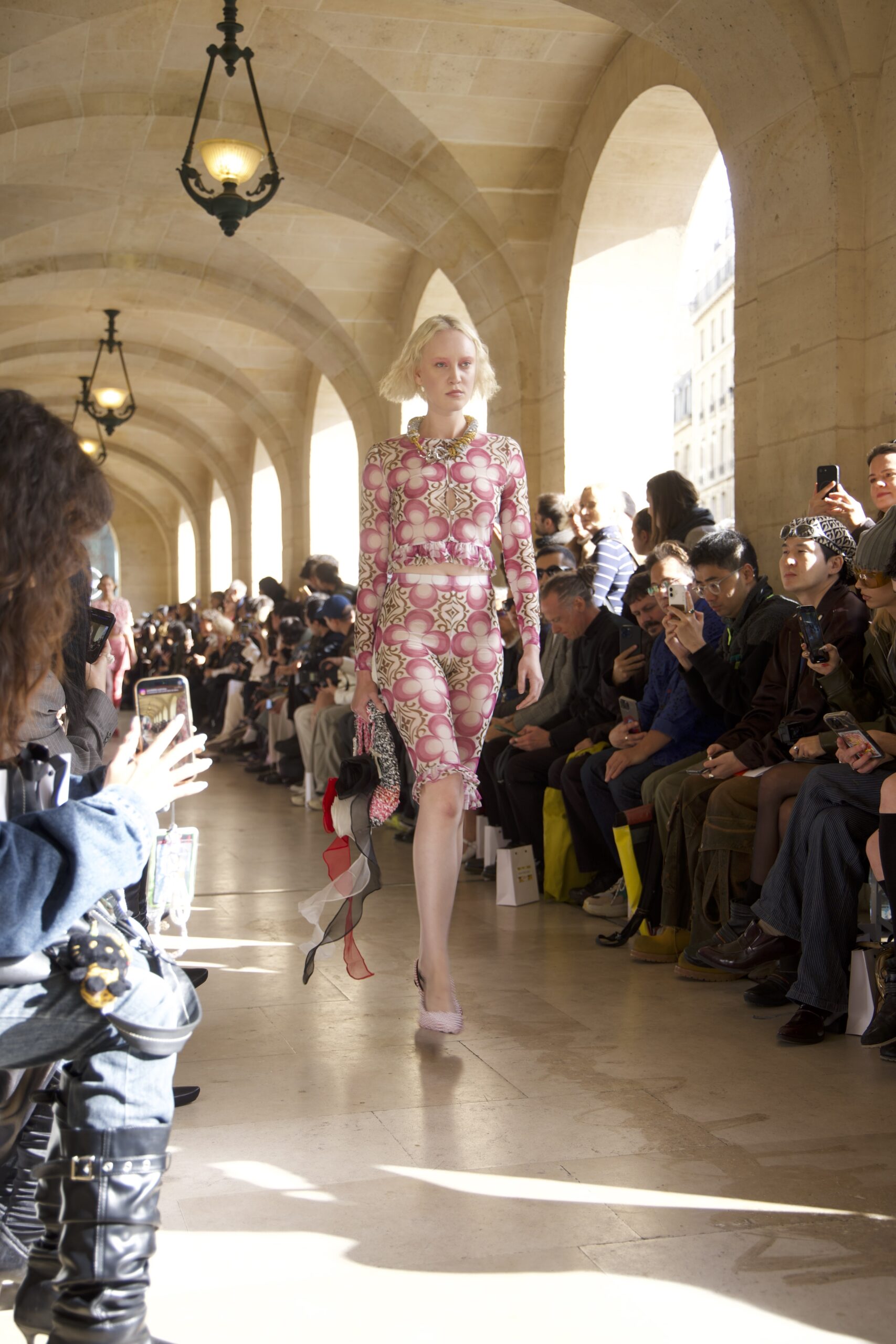 A model on the runway at Paris Fashion Week wearing Shuting Qiu SS26 Collection.