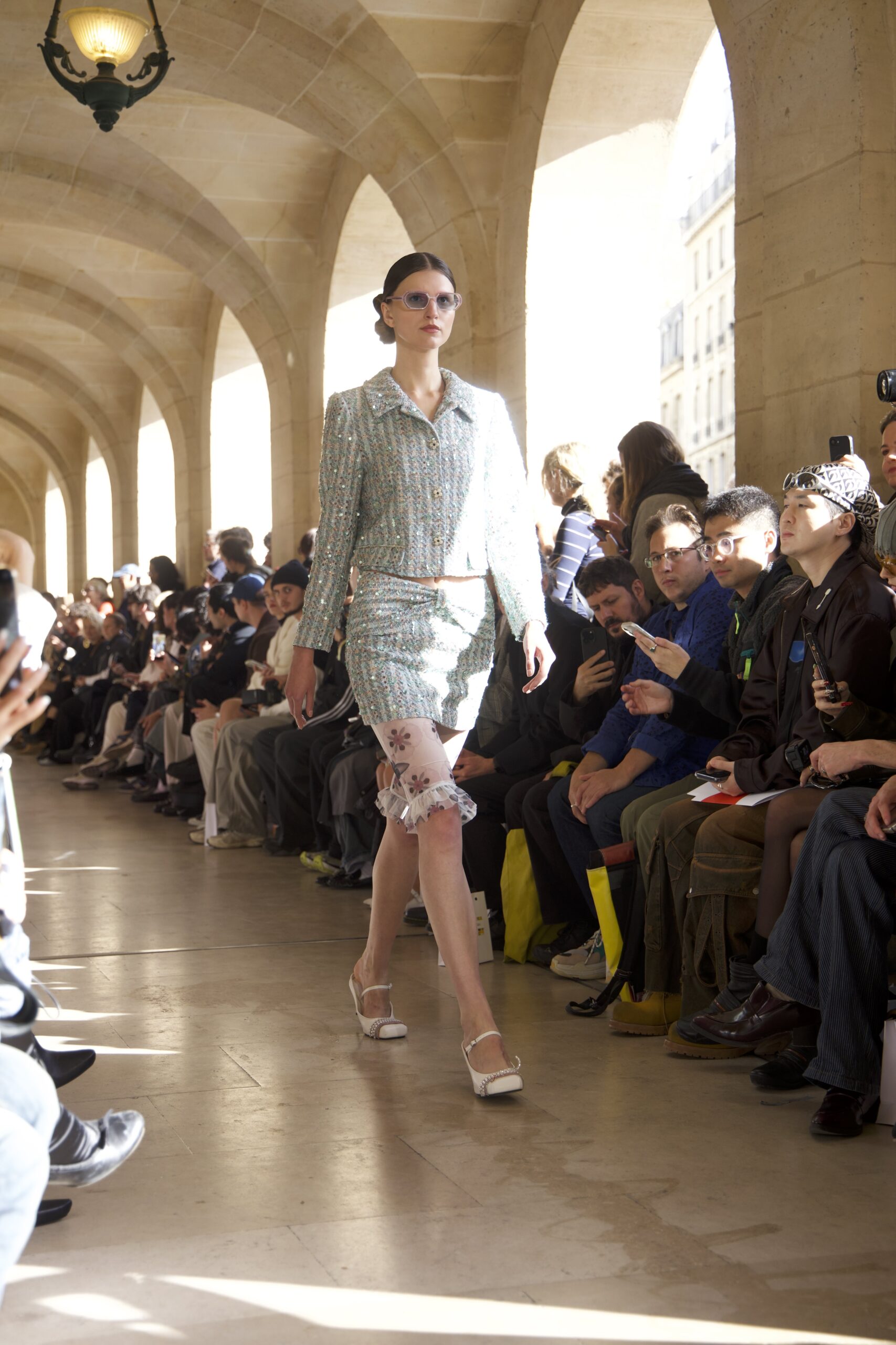 A model on the runway at Paris Fashion Week wearing Shuting Qiu SS26 Collection.