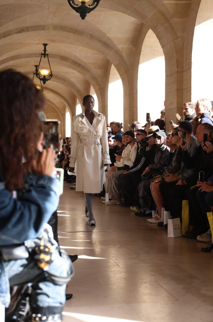 A model on the runway at Paris Fashion Week wearing Shuting Qiu SS26 Collection.
