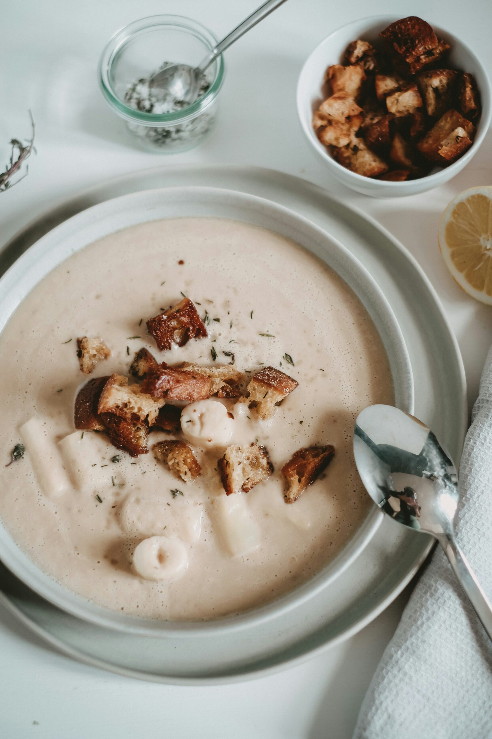 Mushroom Cream Soup with Croutons