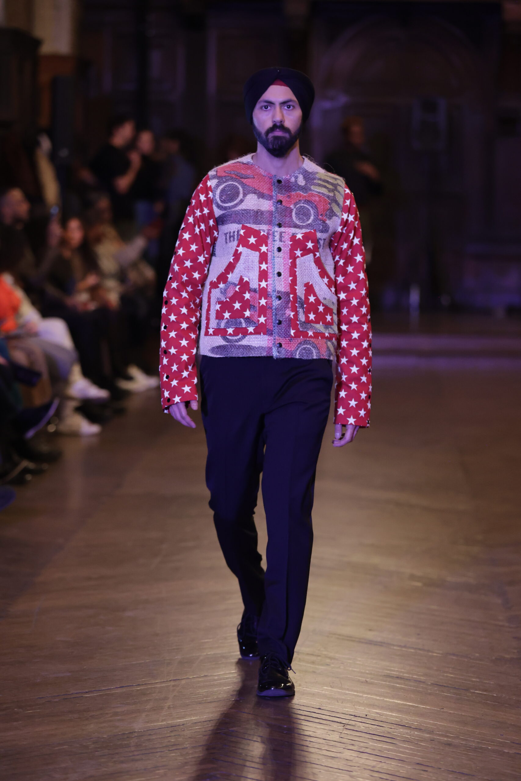 Model Gunpreetz Singh walking the runway for CFDA designer Monday Blues, Studio at Break Free NYFW 2026 in New York City