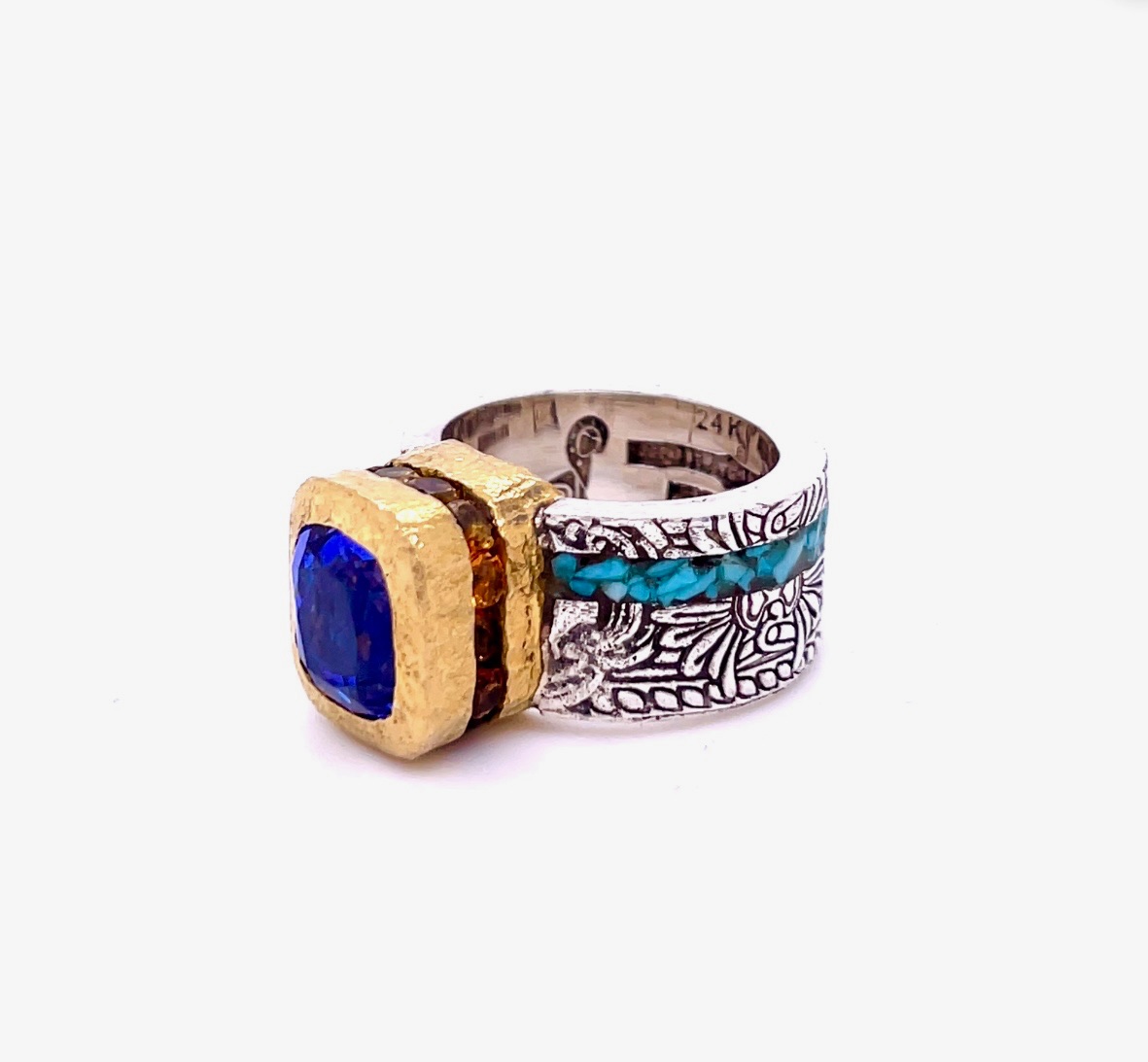 Indira & Isidro statement ring with blue gemstone – luxury artisan jewelry