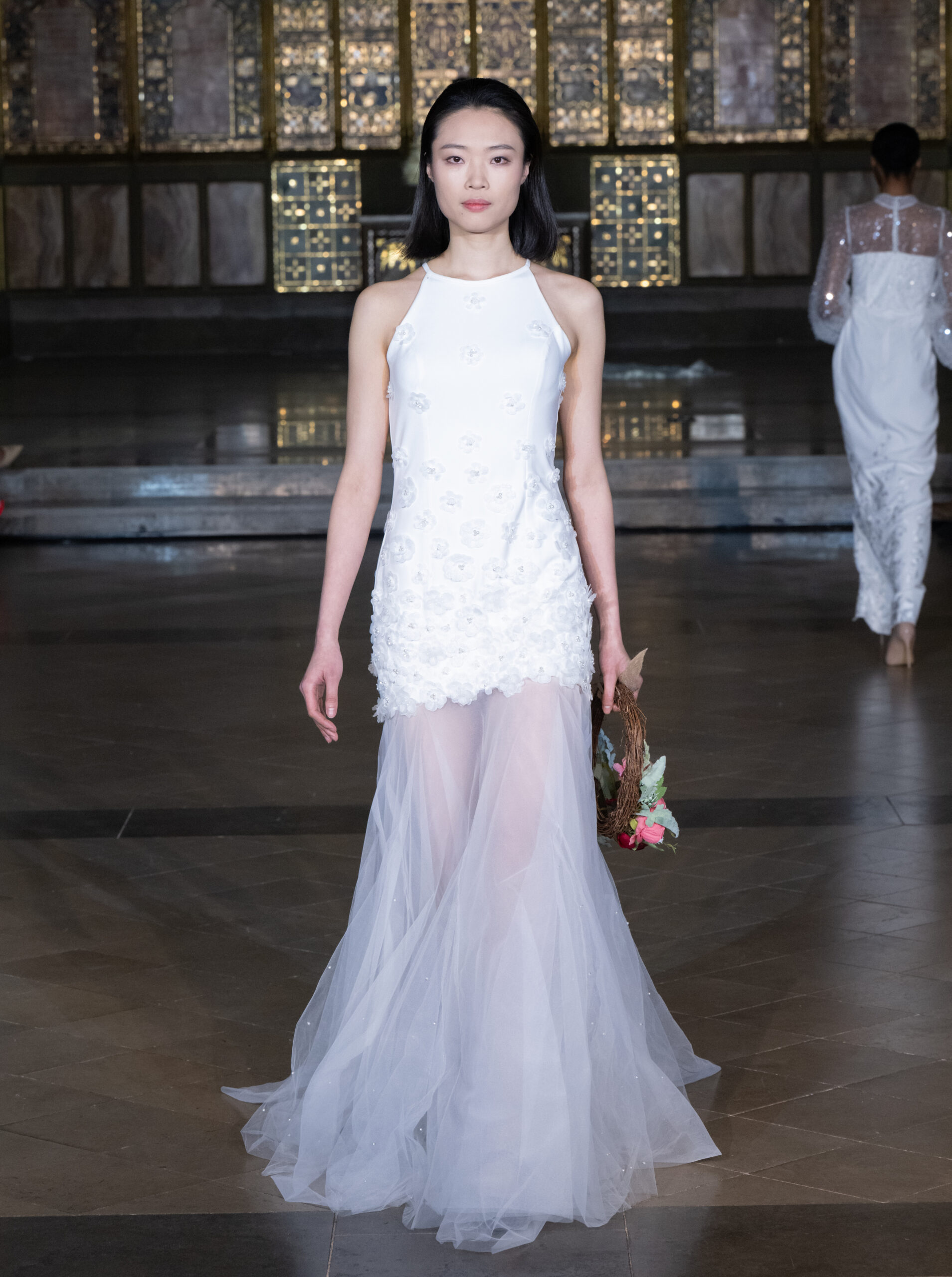 Sheers Bridal Boutique floral embellished mini dress with sheer tulle skirt at London Fashion Week AW2026 — Fashion Week and the City, St John's Church, Hyde Park.